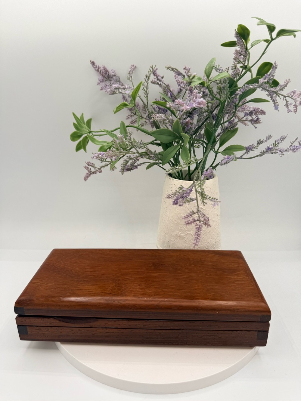 Vintage Wooden Keepsake Jewelry Box Red Velvet Lined